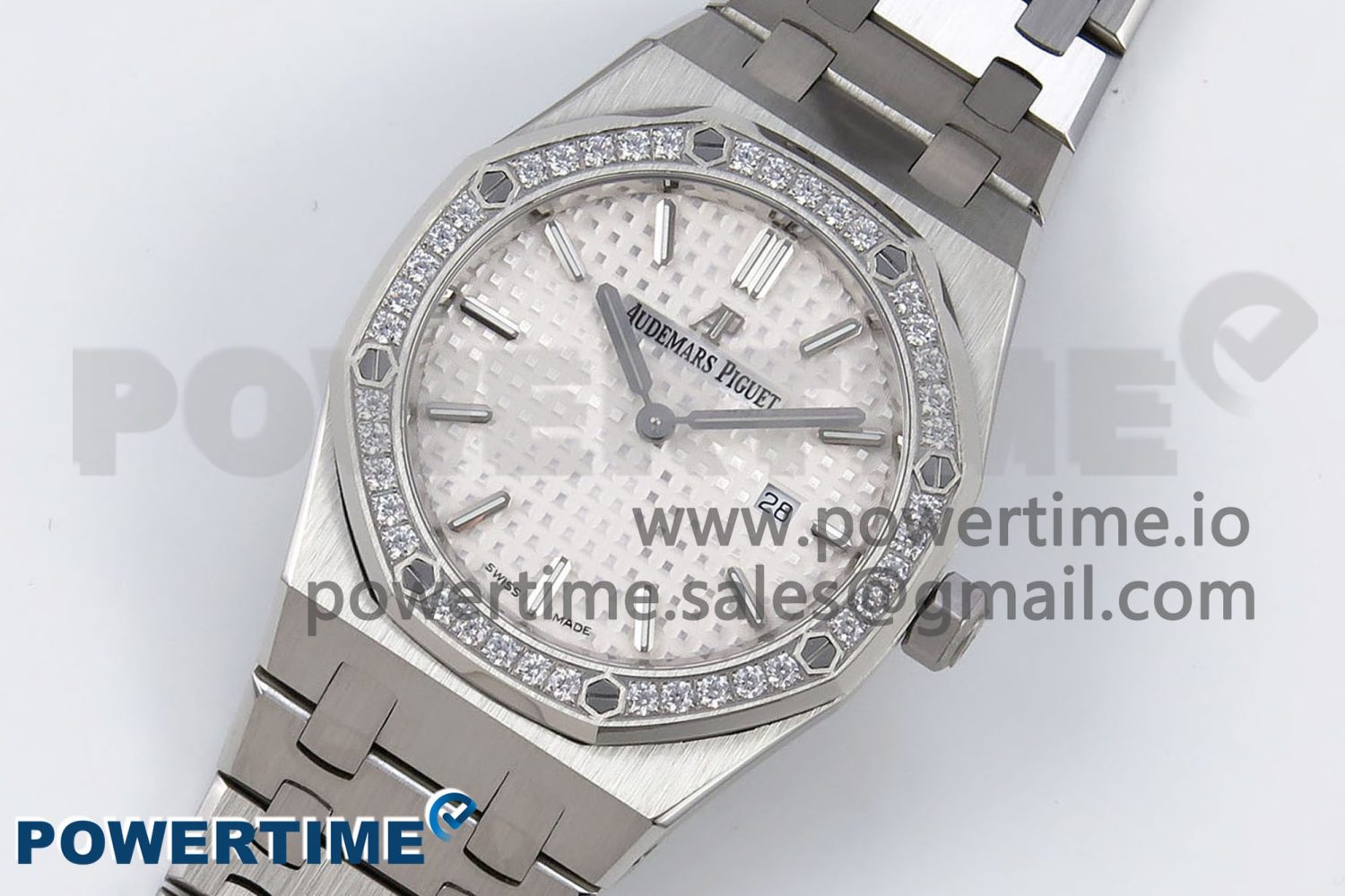 Lady Royal Oak 33mm 67651 Diamonds SS ZF 1:1 Best Edition White Textured Dial on SS Bracelet RONDA Quartz - Image 2