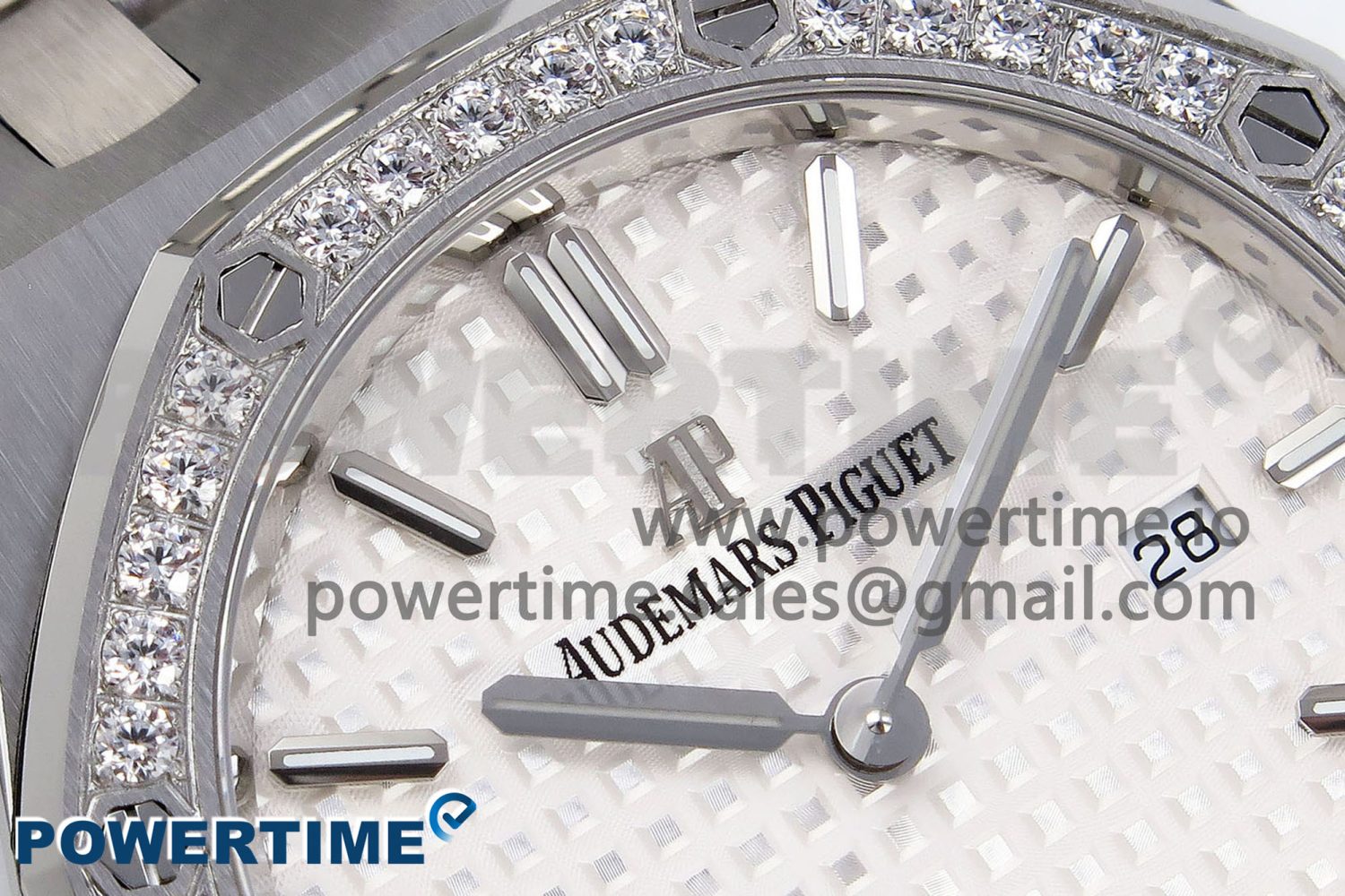 Lady Royal Oak 33mm 67651 Diamonds SS ZF 1:1 Best Edition White Textured Dial on SS Bracelet RONDA Quartz - Image 4