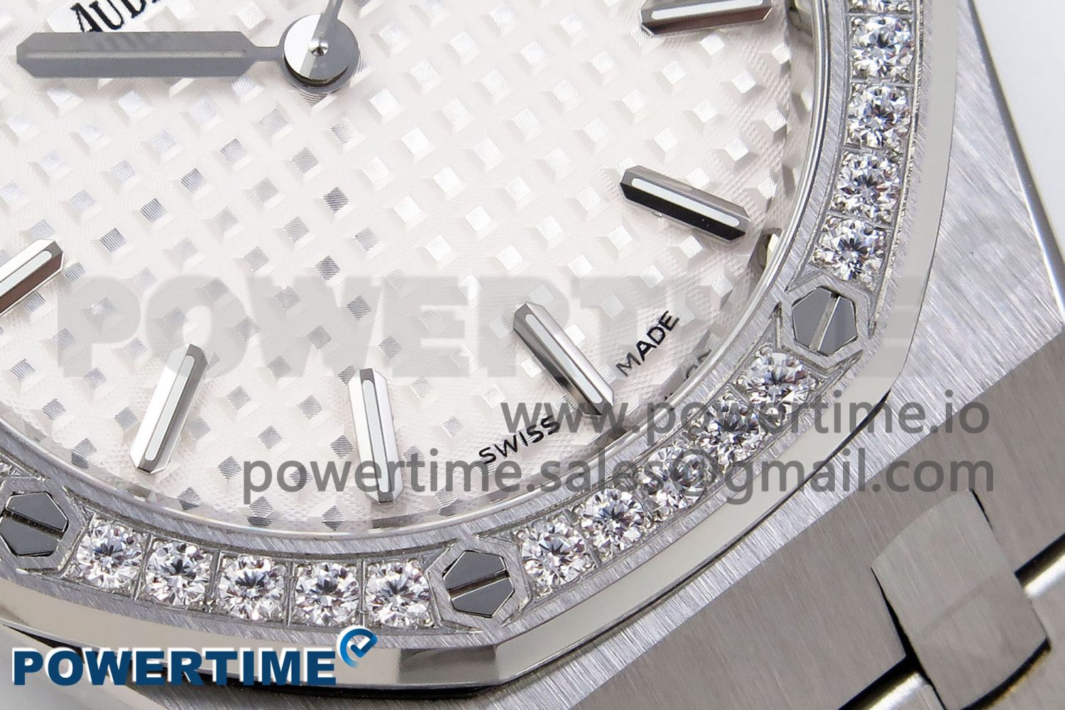 Lady Royal Oak 33mm 67651 Diamonds SS ZF 1:1 Best Edition White Textured Dial on SS Bracelet RONDA Quartz - Image 5