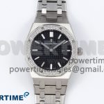Lady Royal Oak 33mm 67651 Diamonds SS ZF 1:1 Best Edition Black Textured Dial on SS Bracelet RONDA Quartz