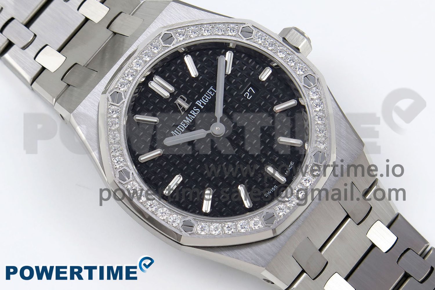 Lady Royal Oak 33mm 67651 Diamonds SS ZF 1:1 Best Edition Black Textured Dial on SS Bracelet RONDA Quartz - Image 3