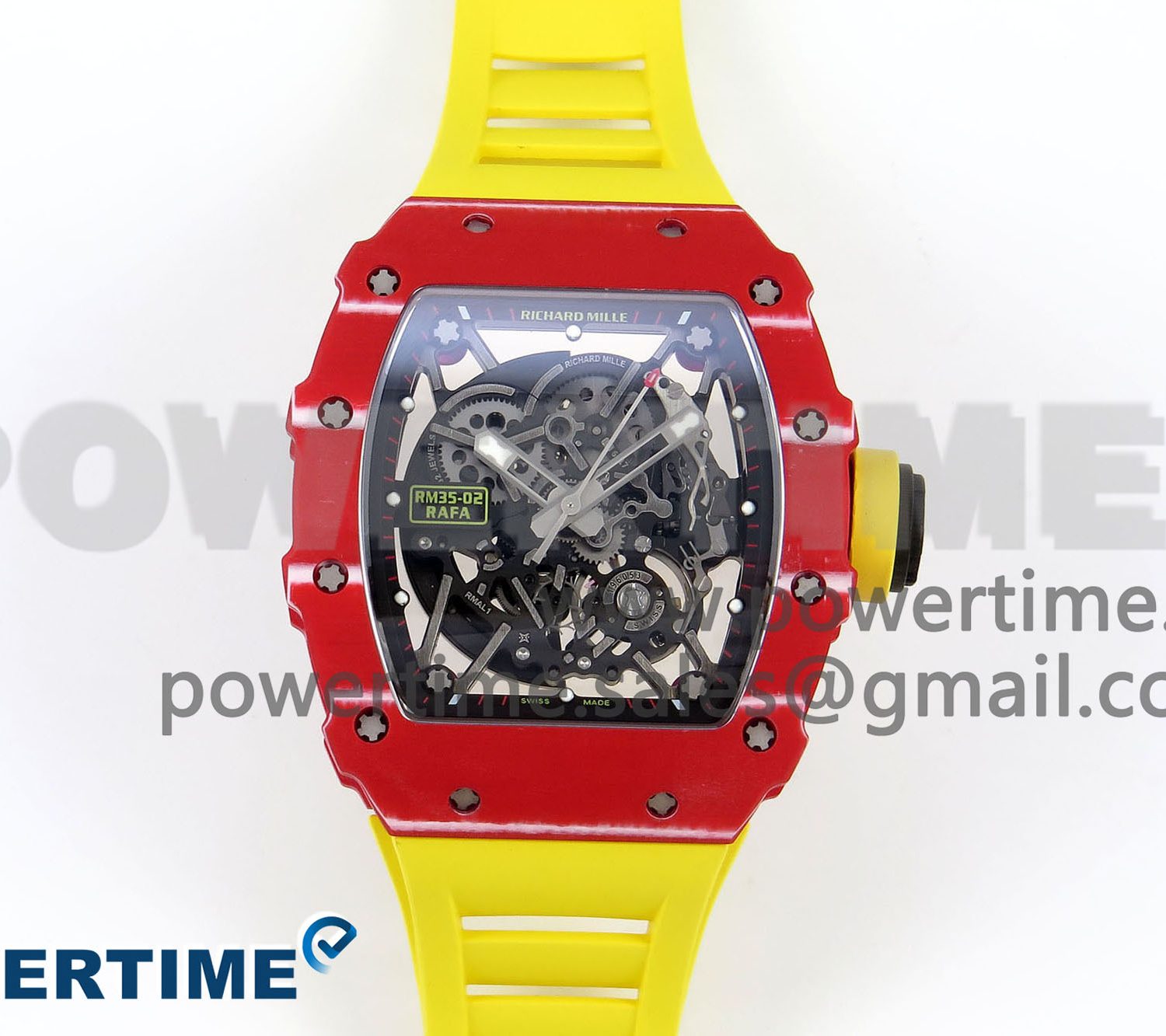 RM035 Red Carbon SONIC Best Edition Skeleton Dial on Yellow Rubber Strap Clone RMUL2