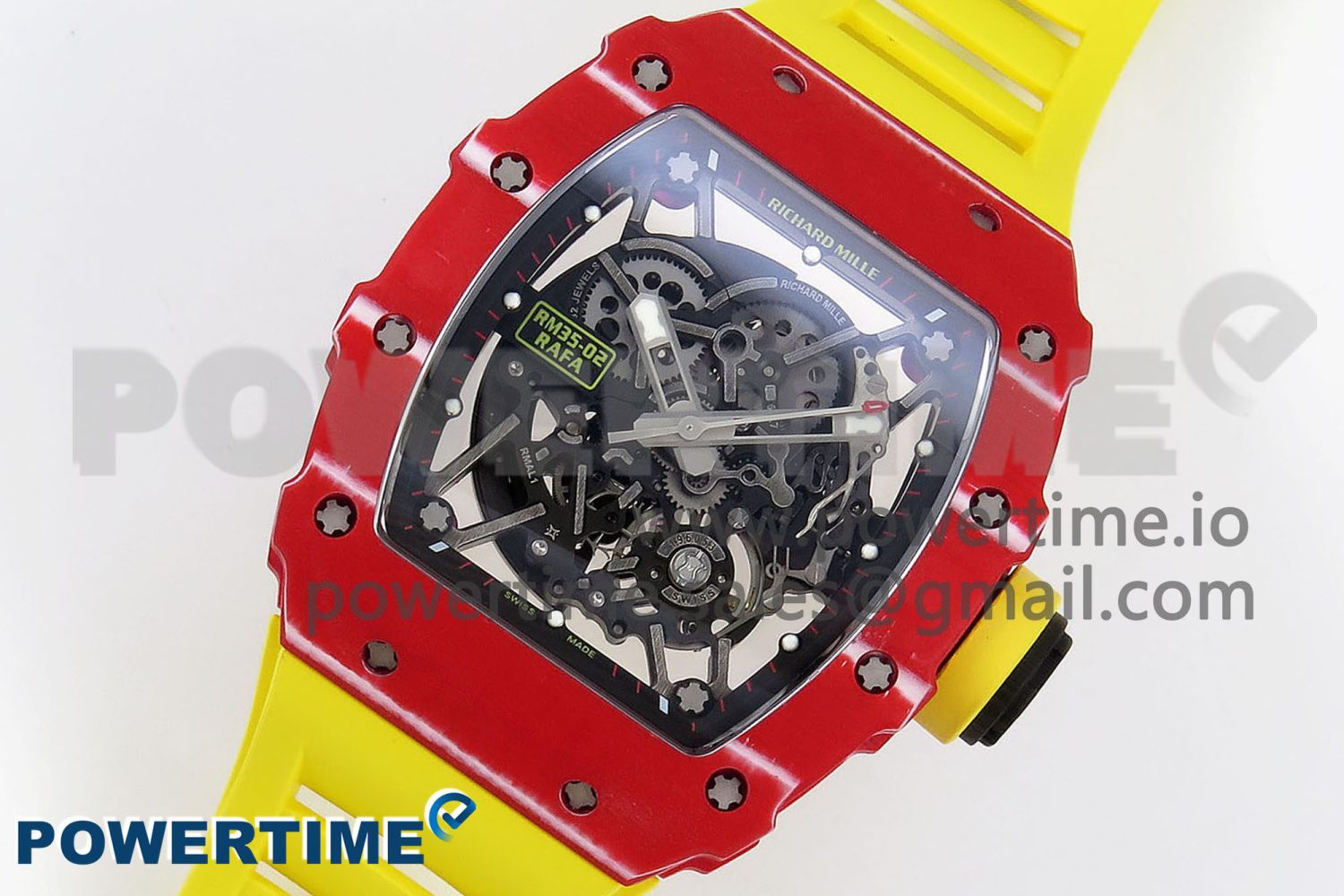 RM035 Red Carbon SONIC Best Edition Skeleton Dial on Yellow Rubber Strap Clone RMUL2 - Image 2