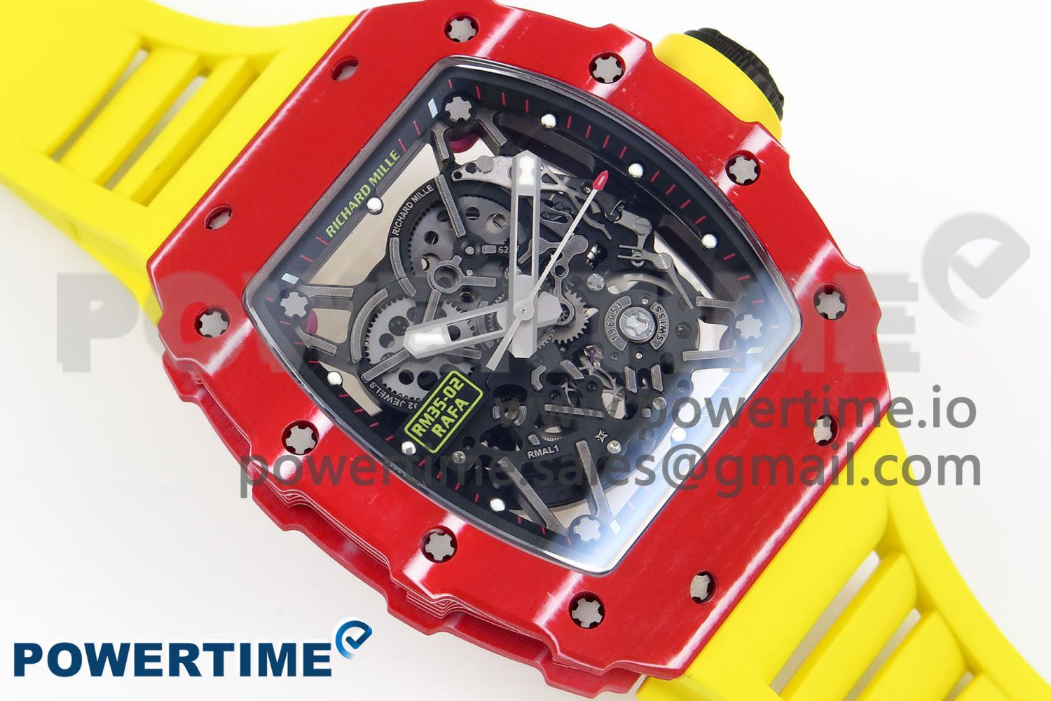 RM035 Red Carbon SONIC Best Edition Skeleton Dial on Yellow Rubber Strap Clone RMUL2 - Image 3