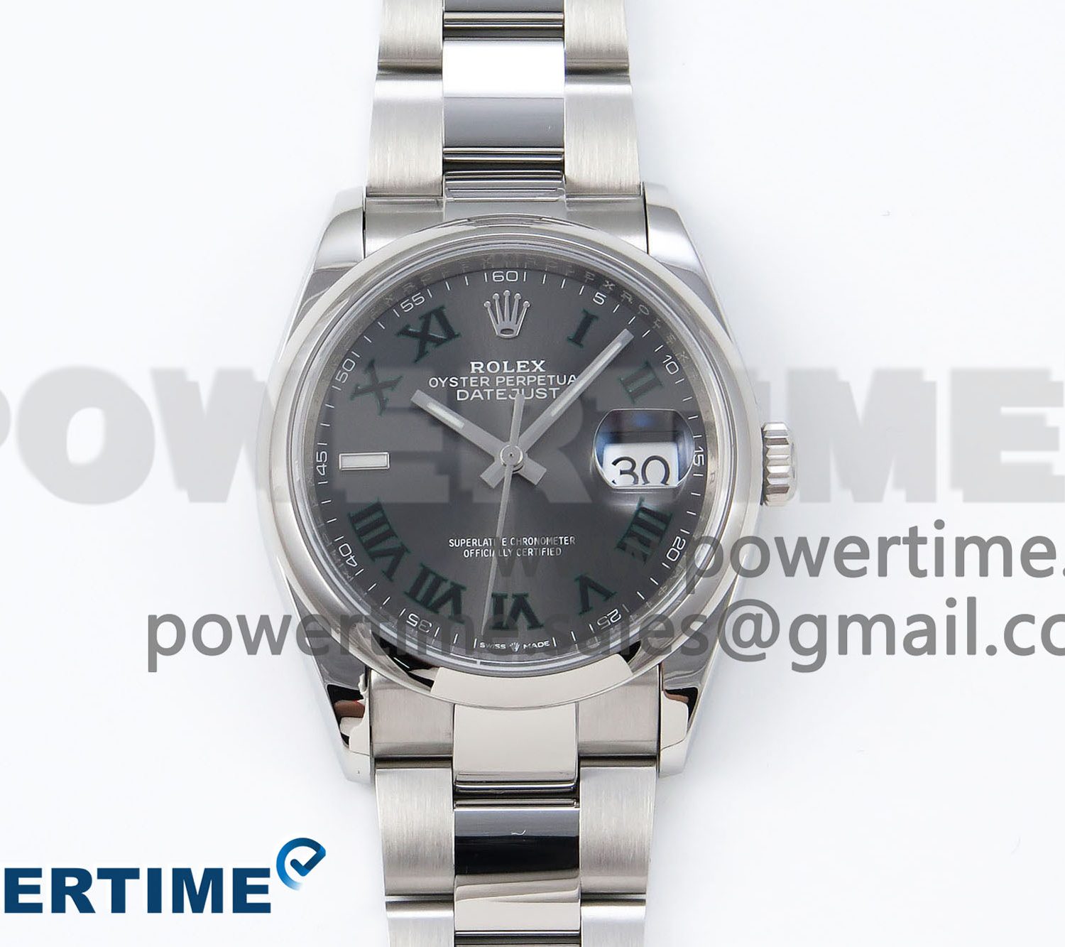 DateJust 36 SS 126200 VSF 1:1 Best Edition 904L Steel Gray Dial Green Roman on Oyster Bracelet VS3235