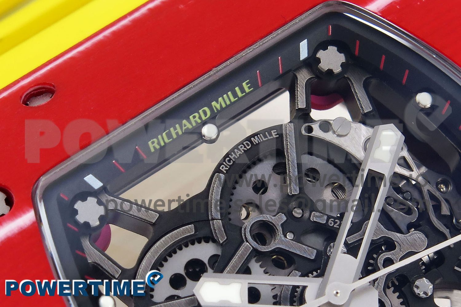RM035 Red Carbon SONIC Best Edition Skeleton Dial on Yellow Rubber Strap Clone RMUL2 - Image 4