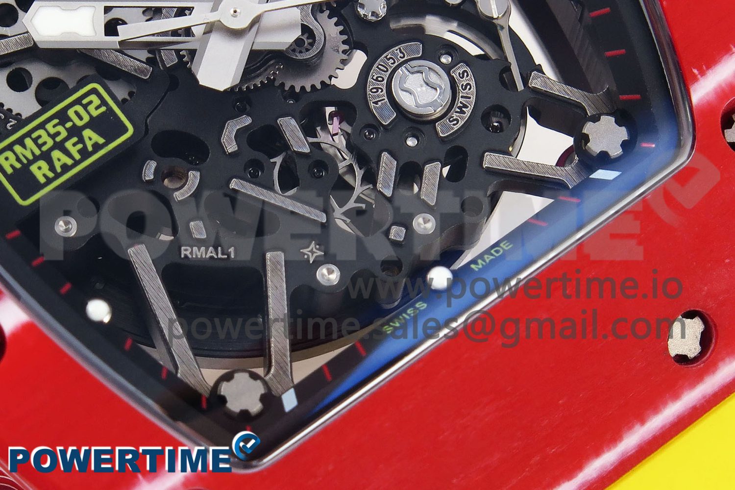 RM035 Red Carbon SONIC Best Edition Skeleton Dial on Yellow Rubber Strap Clone RMUL2 - Image 5