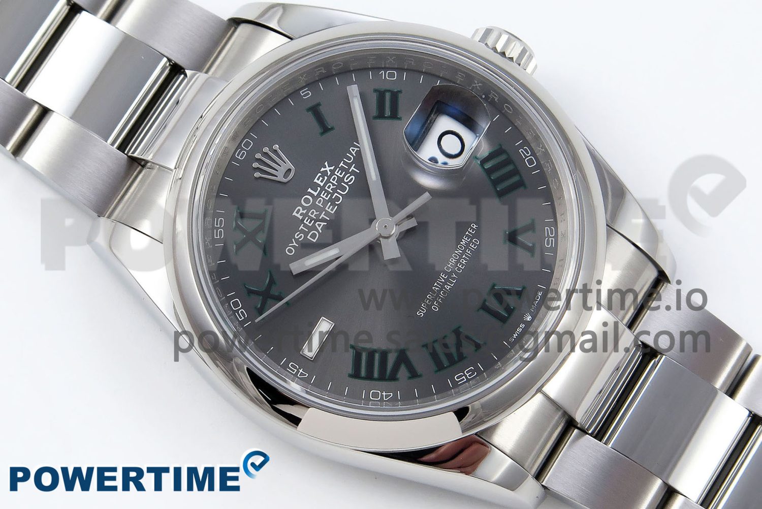DateJust 36 SS 126200 VSF 1:1 Best Edition 904L Steel Gray Dial Green Roman on Oyster Bracelet VS3235 - Image 3