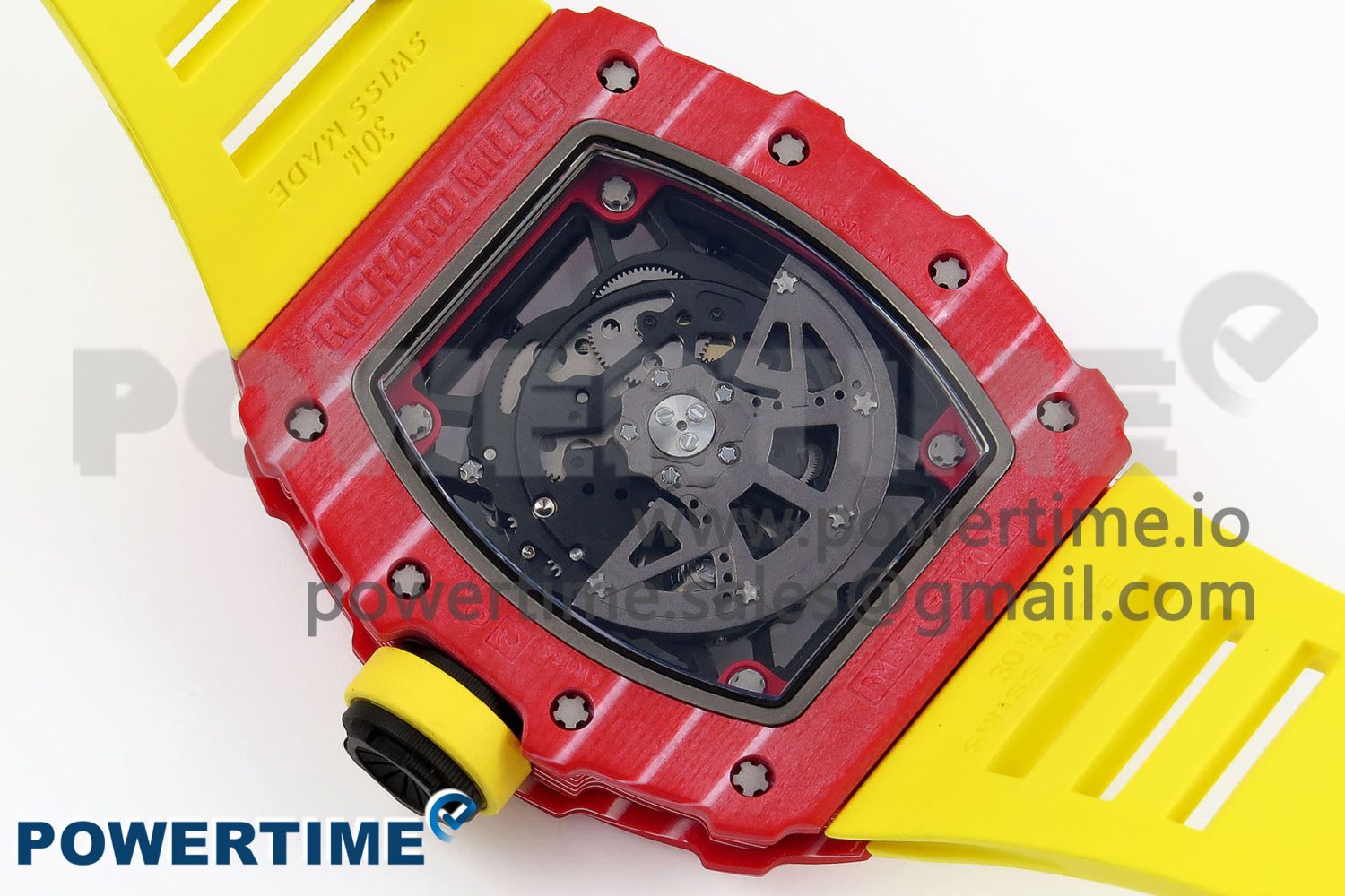 RM035 Red Carbon SONIC Best Edition Skeleton Dial on Yellow Rubber Strap Clone RMUL2 - Image 9