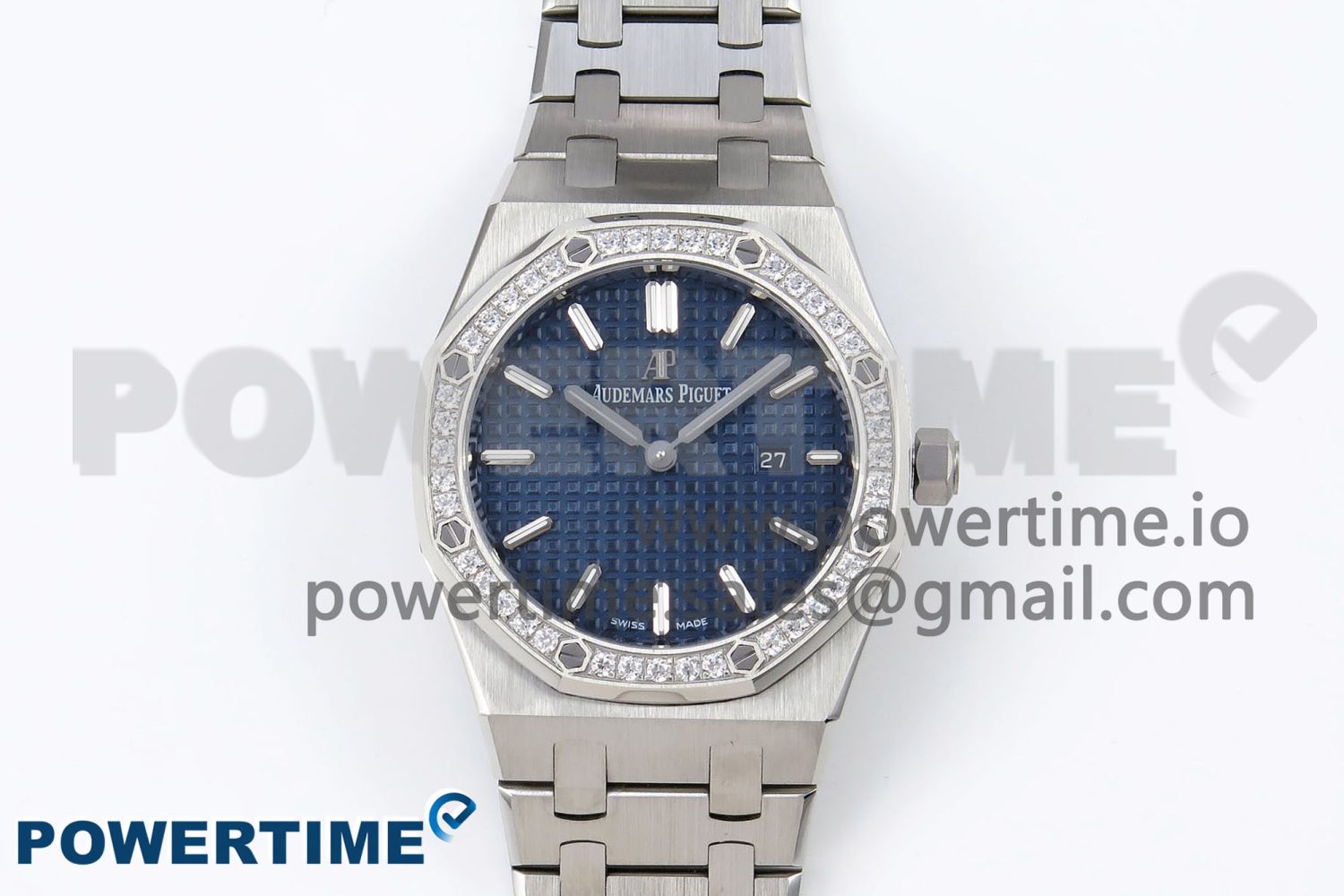 Lady Royal Oak 33mm 67651 Diamonds SS ZF 1:1 Best Edition Blue Textured Dial on SS Bracelet RONDA Quartz - Image 1