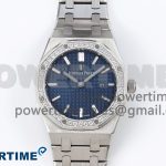 Lady Royal Oak 33mm 67651 Diamonds SS ZF 1:1 Best Edition Blue Textured Dial on SS Bracelet RONDA Quartz