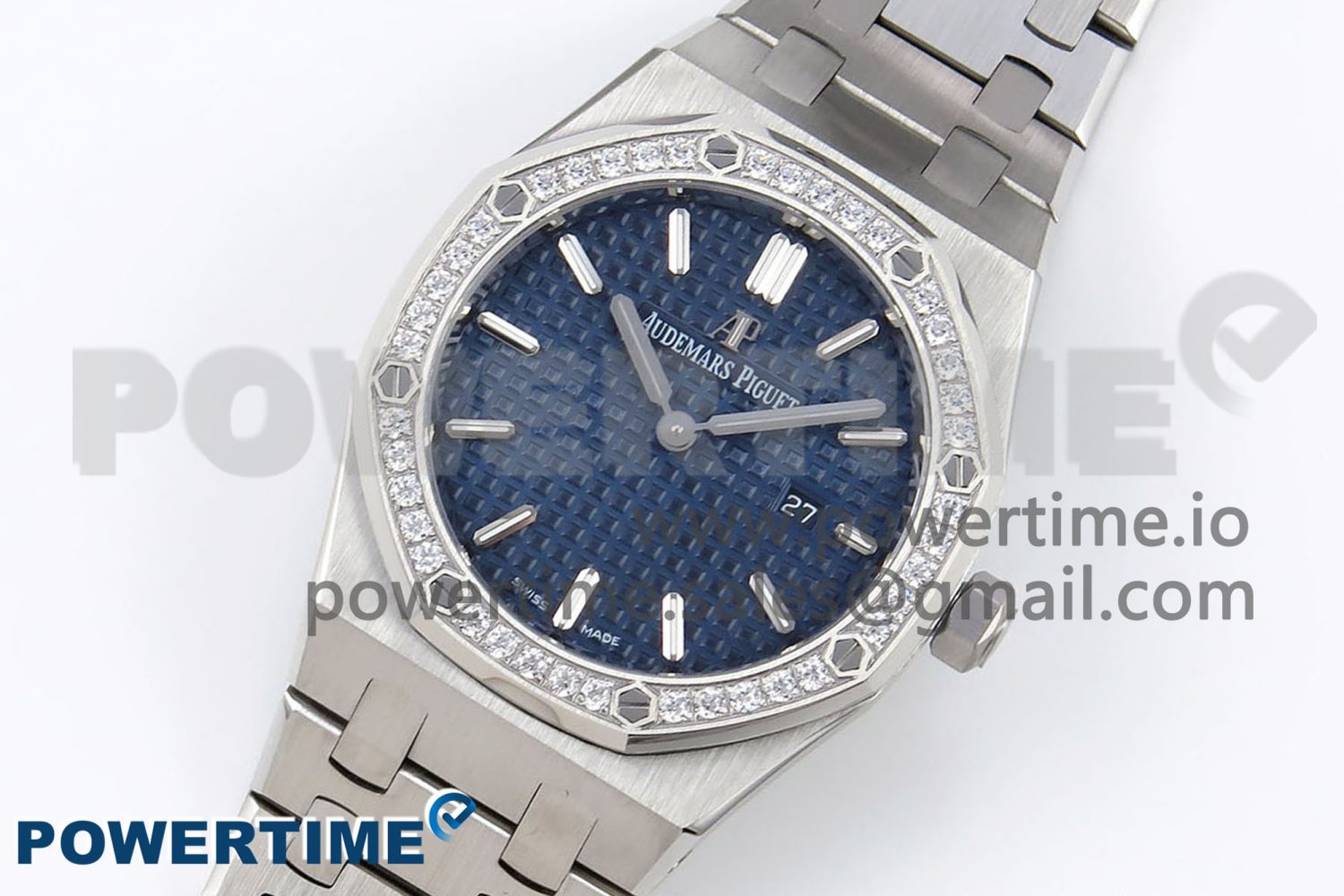 Lady Royal Oak 33mm 67651 Diamonds SS ZF 1:1 Best Edition Blue Textured Dial on SS Bracelet RONDA Quartz - Image 2