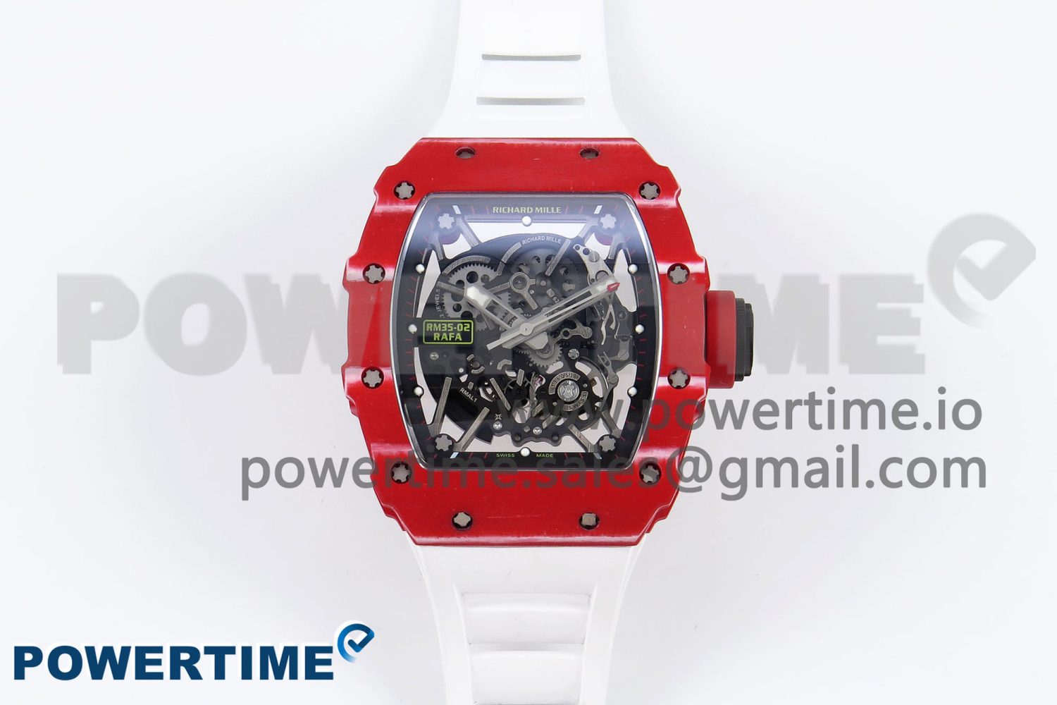 RM035 Red Carbon SONIC Best Edition Skeleton Dial on White Rubber Strap Clone RMUL2 - Image 1