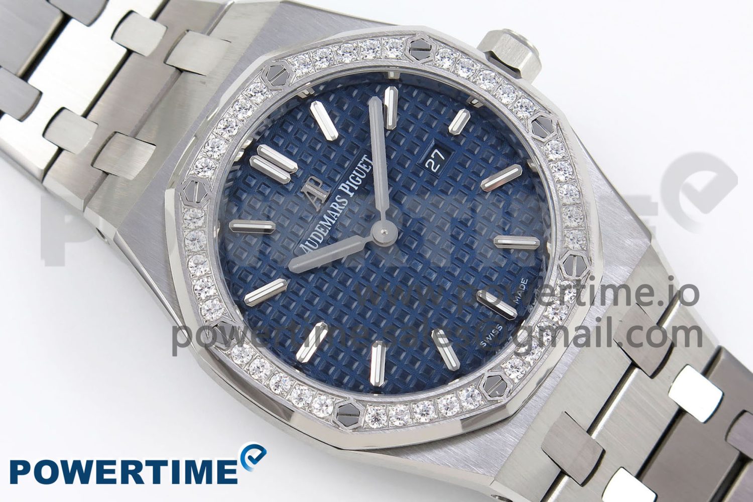 Lady Royal Oak 33mm 67651 Diamonds SS ZF 1:1 Best Edition Blue Textured Dial on SS Bracelet RONDA Quartz - Image 3