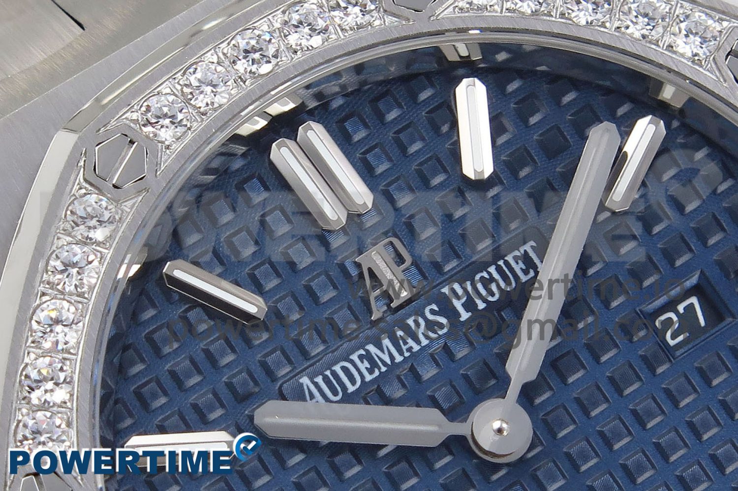 Lady Royal Oak 33mm 67651 Diamonds SS ZF 1:1 Best Edition Blue Textured Dial on SS Bracelet RONDA Quartz - Image 4