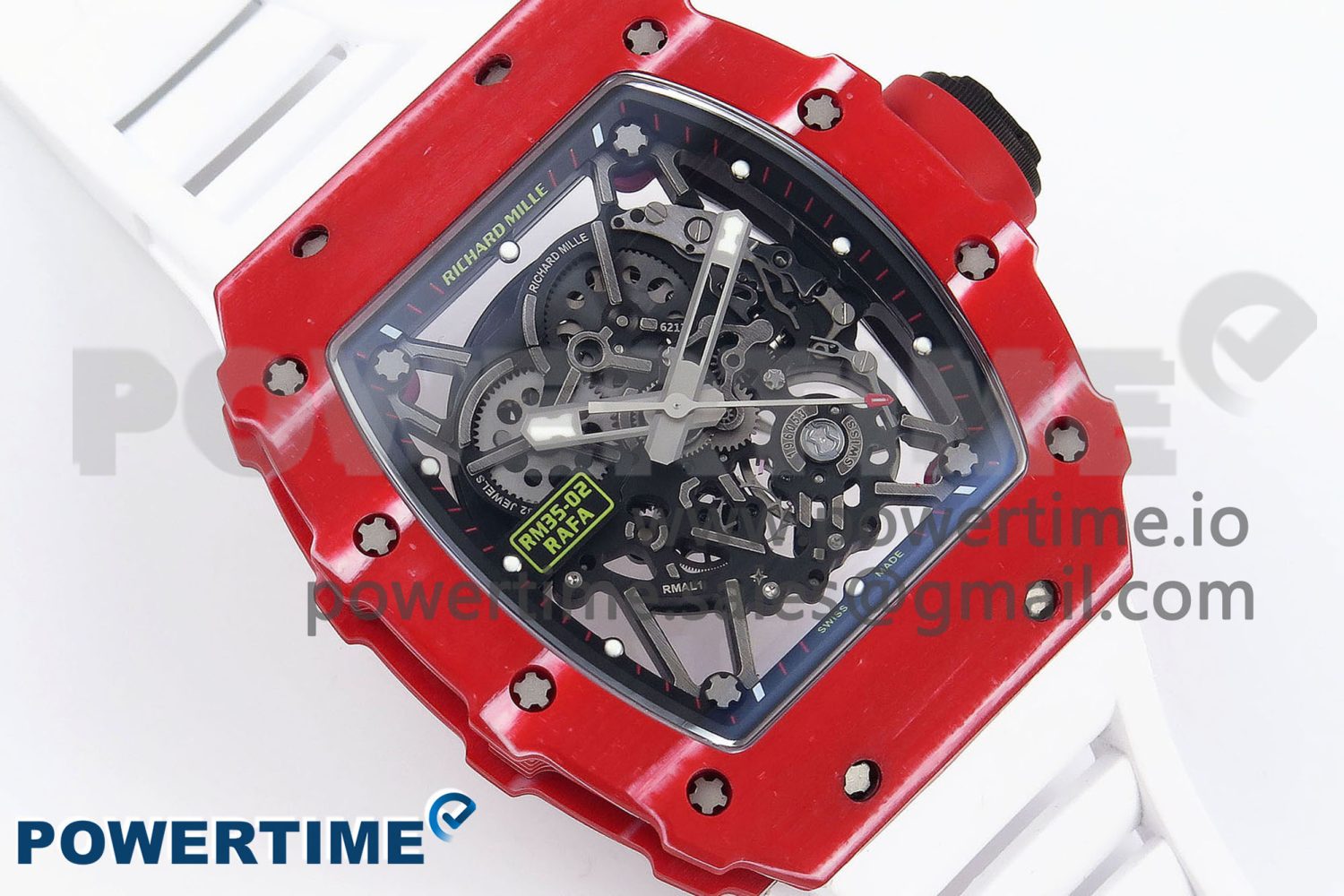 RM035 Red Carbon SONIC Best Edition Skeleton Dial on White Rubber Strap Clone RMUL2 - Image 3