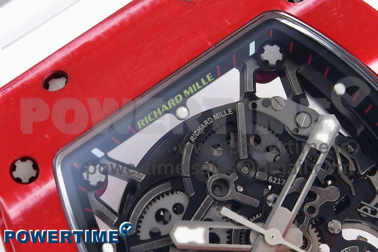 RM035 Red Carbon SONIC Best Edition Skeleton Dial on White Rubber Strap Clone RMUL2 - Image 4