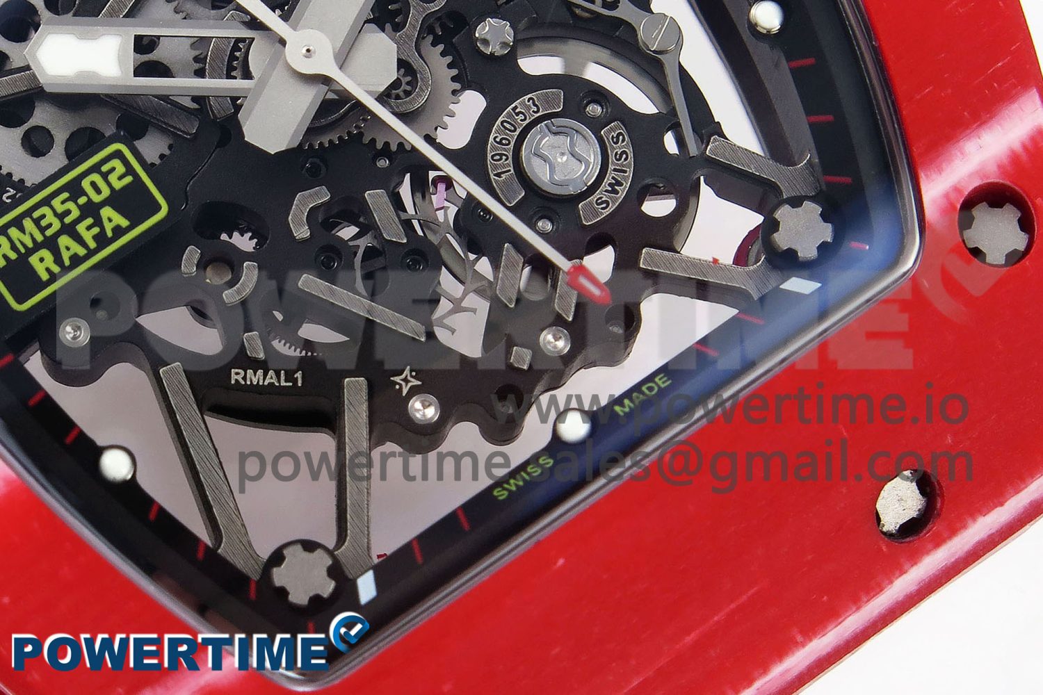 RM035 Red Carbon SONIC Best Edition Skeleton Dial on White Rubber Strap Clone RMUL2 - Image 5