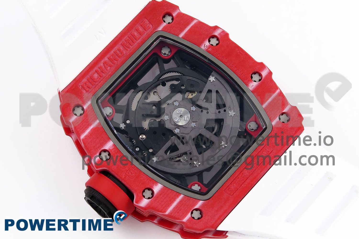 RM035 Red Carbon SONIC Best Edition Skeleton Dial on White Rubber Strap Clone RMUL2 - Image 10