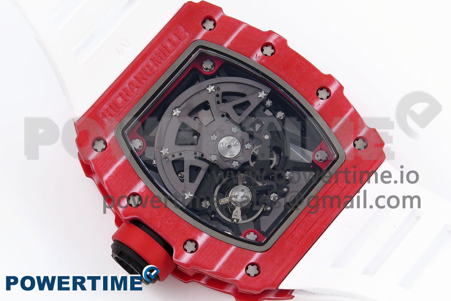 RM035 Red Carbon SONIC Best Edition Skeleton Dial on White Rubber Strap Clone RMUL2 - Image 11