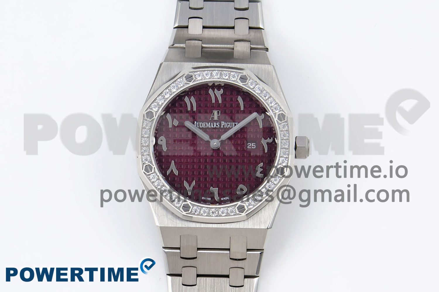 Lady Royal Oak 33mm 67651 Diamonds SS ZF 1:1 Best Edition Purple Red Textured Dial on SS Bracelet RONDA Quartz - Image 1