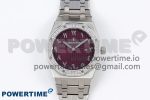 Lady Royal Oak 33mm 67651 Diamonds SS ZF 1:1 Best Edition Purple Red Textured Dial on SS Bracelet RONDA Quartz