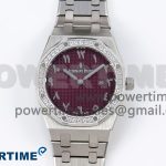 Lady Royal Oak 33mm 67651 Diamonds SS ZF 1:1 Best Edition Purple Red Textured Dial on SS Bracelet RONDA Quartz