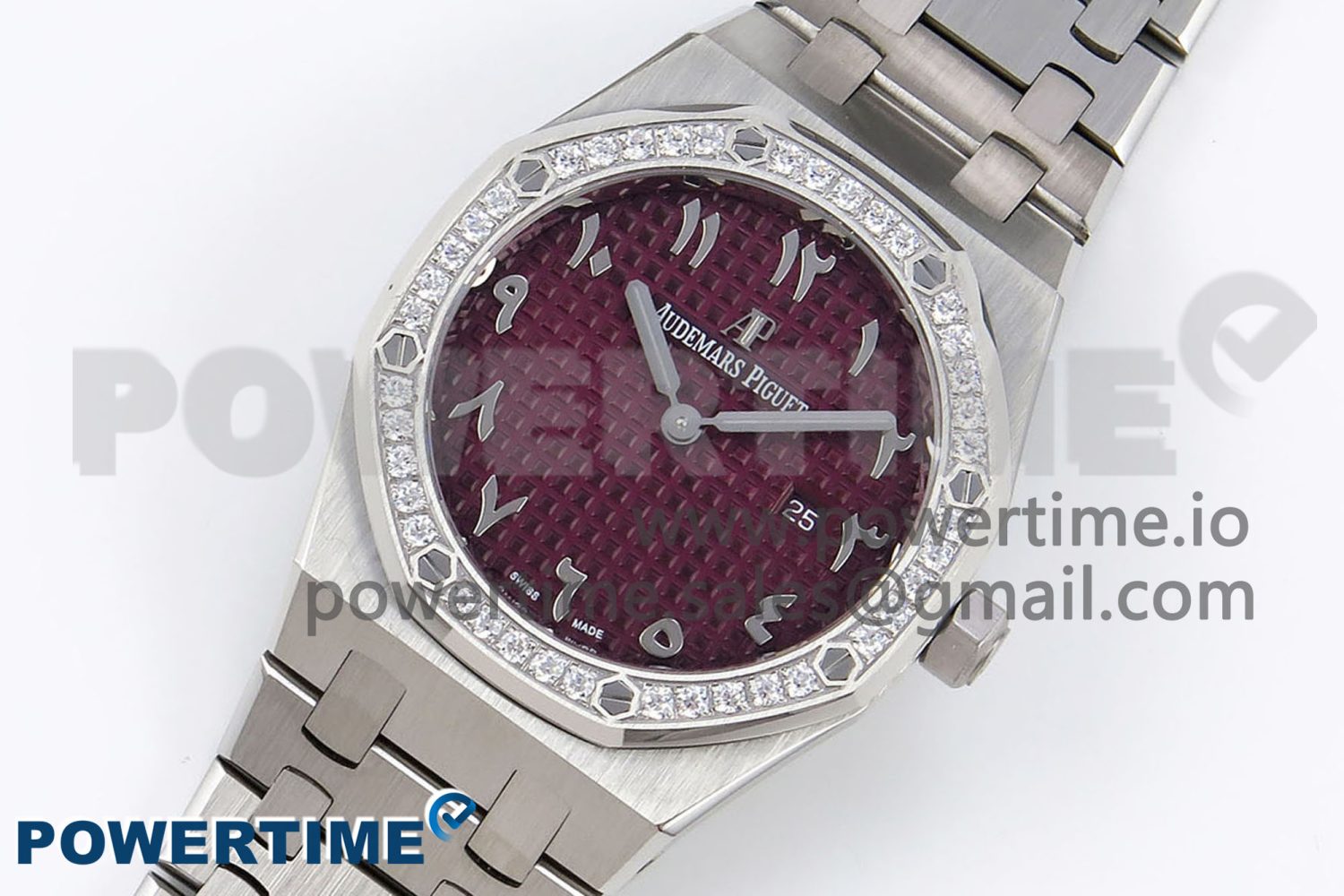 Lady Royal Oak 33mm 67651 Diamonds SS ZF 1:1 Best Edition Purple Red Textured Dial on SS Bracelet RONDA Quartz - Image 2