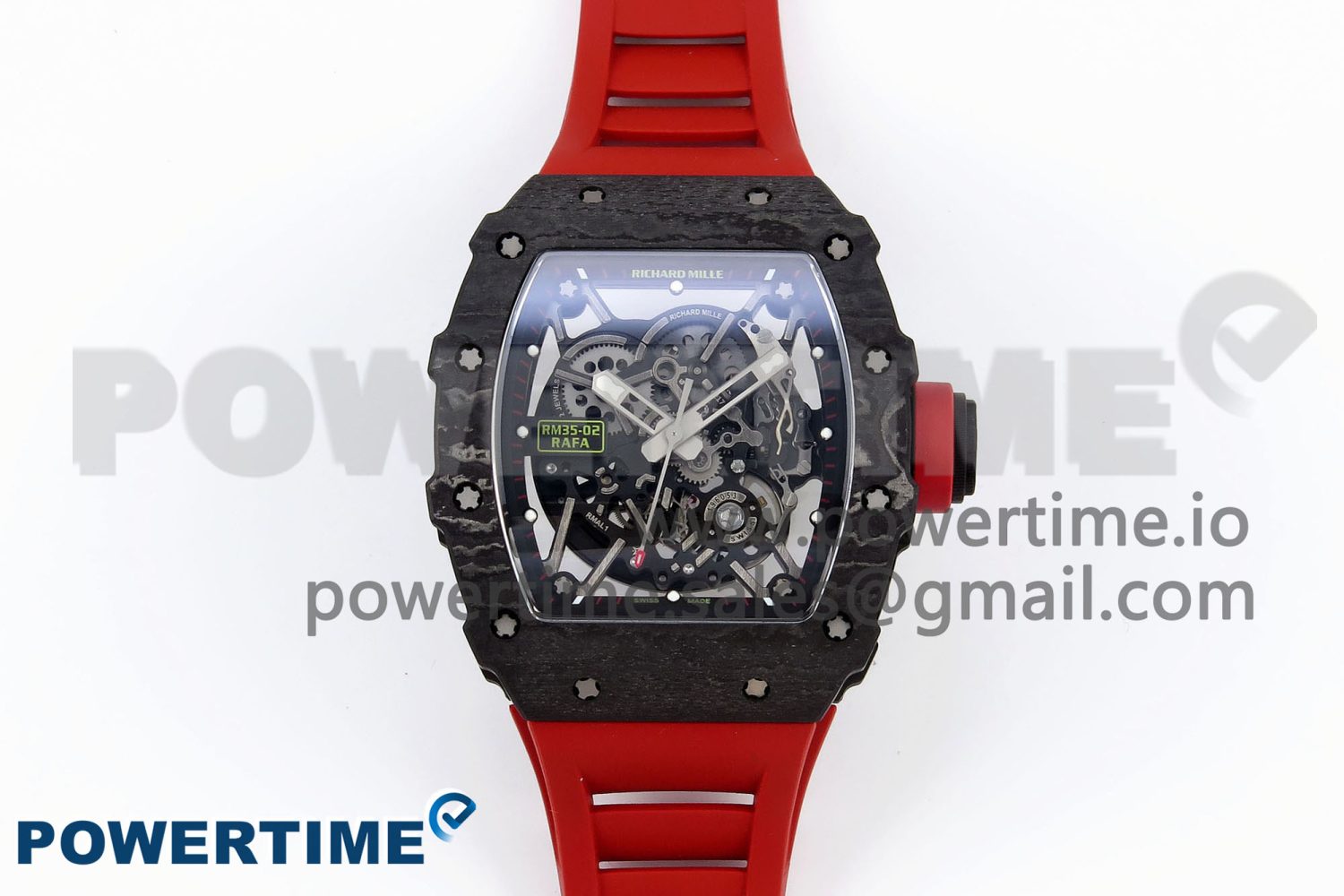 RM035 Black Carbon SONIC Best Edition Skeleton Dial on Red Rubber Strap Clone RMUL2 - Image 1