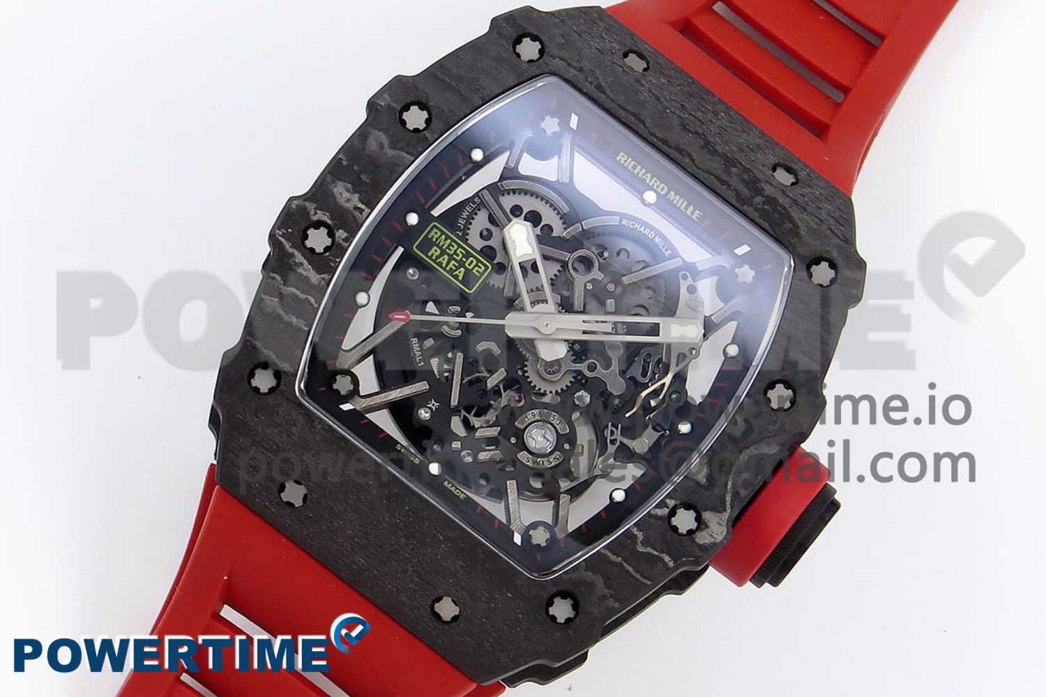 RM035 Black Carbon SONIC Best Edition Skeleton Dial on Red Rubber Strap Clone RMUL2 - Image 2