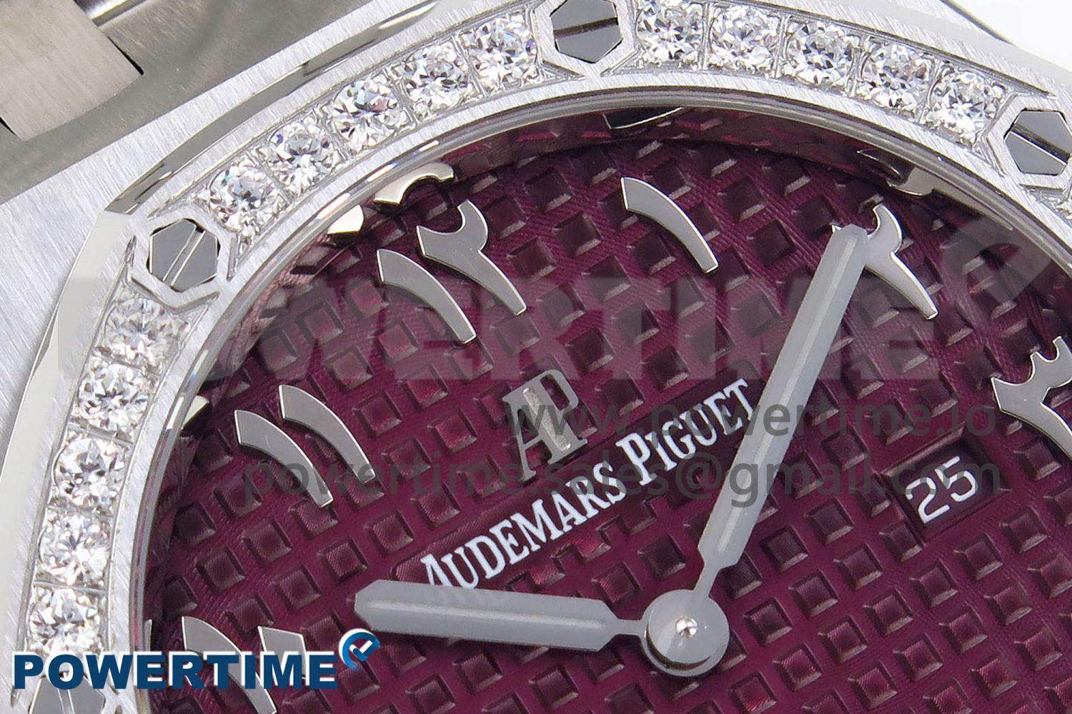 Lady Royal Oak 33mm 67651 Diamonds SS ZF 1:1 Best Edition Purple Red Textured Dial on SS Bracelet RONDA Quartz - Image 4