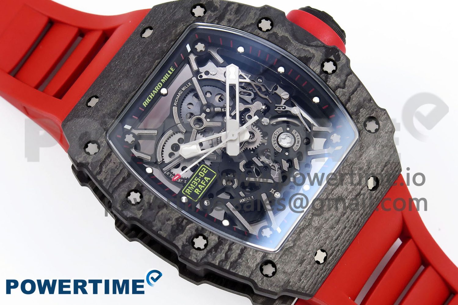 RM035 Black Carbon SONIC Best Edition Skeleton Dial on Red Rubber Strap Clone RMUL2 - Image 3