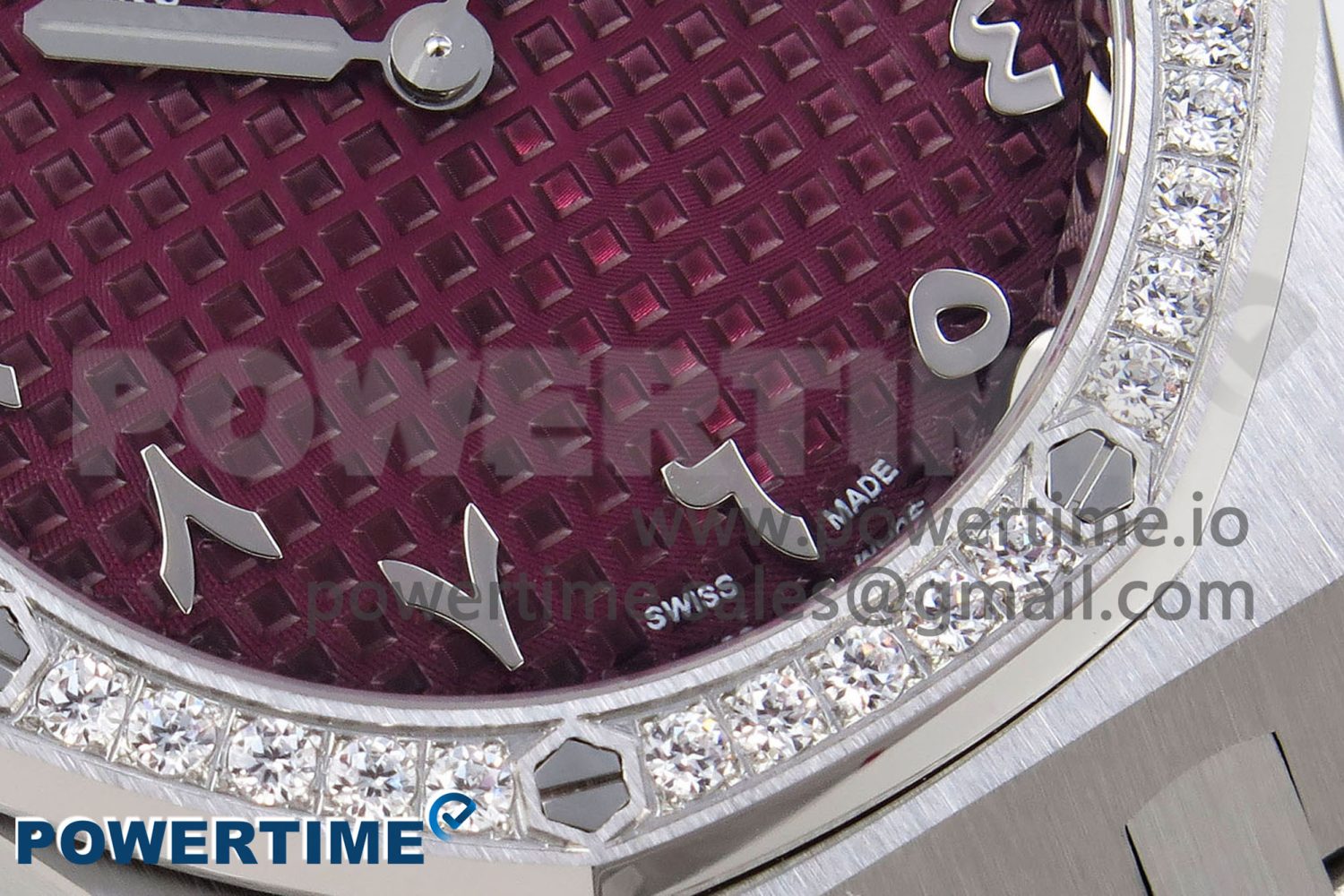 Lady Royal Oak 33mm 67651 Diamonds SS ZF 1:1 Best Edition Purple Red Textured Dial on SS Bracelet RONDA Quartz - Image 5