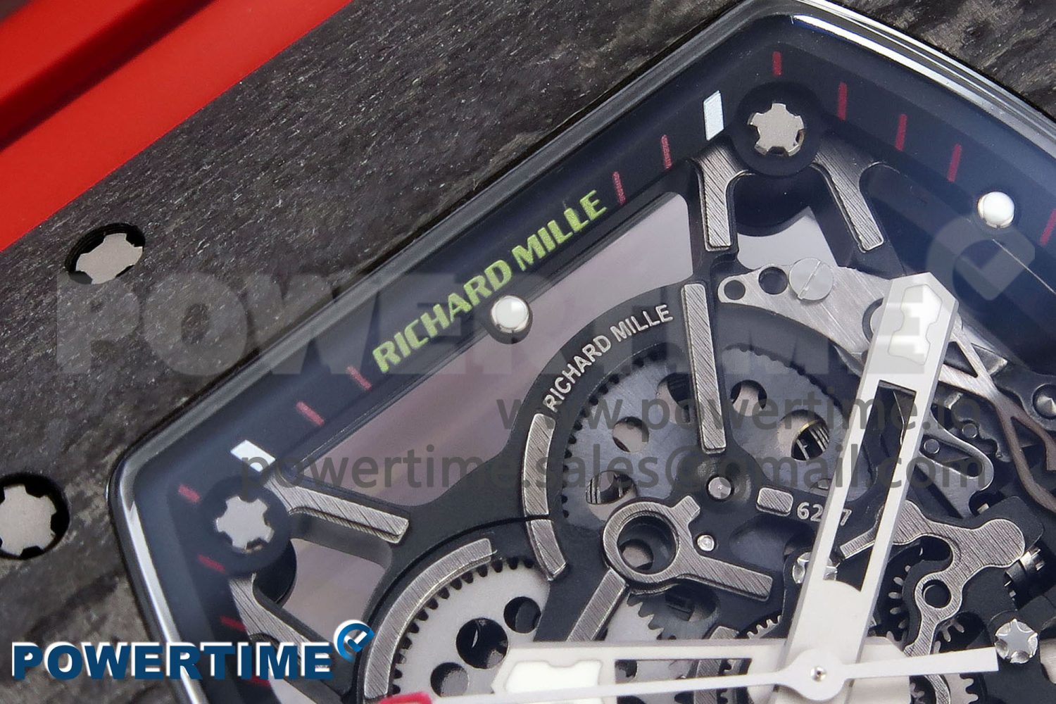RM035 Black Carbon SONIC Best Edition Skeleton Dial on Red Rubber Strap Clone RMUL2 - Image 4