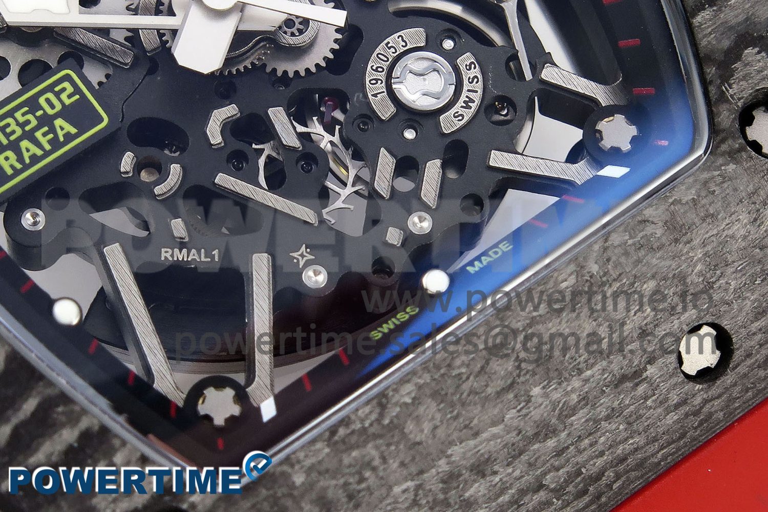 RM035 Black Carbon SONIC Best Edition Skeleton Dial on Red Rubber Strap Clone RMUL2 - Image 5