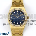 Lady Royal Oak 33mm 67651 Diamonds Bezel YG ZF 1:1 Best Edition Blue Textured Dial on YG Bracelet RONDA Quartz
