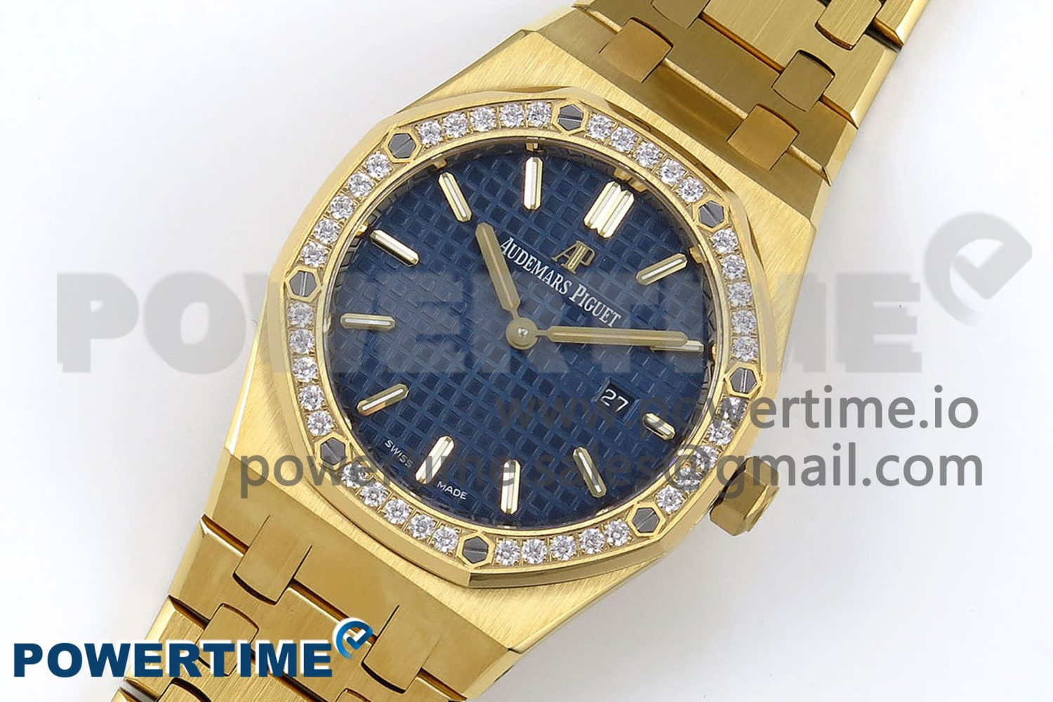 Lady Royal Oak 33mm 67651 Diamonds Bezel YG ZF 1:1 Best Edition Blue Textured Dial on YG Bracelet RONDA Quartz - Image 2