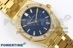 Lady Royal Oak 33mm 67651 Diamonds Bezel YG ZF 1:1 Best Edition Blue Textured Dial on YG Bracelet RONDA Quartz - Image 3