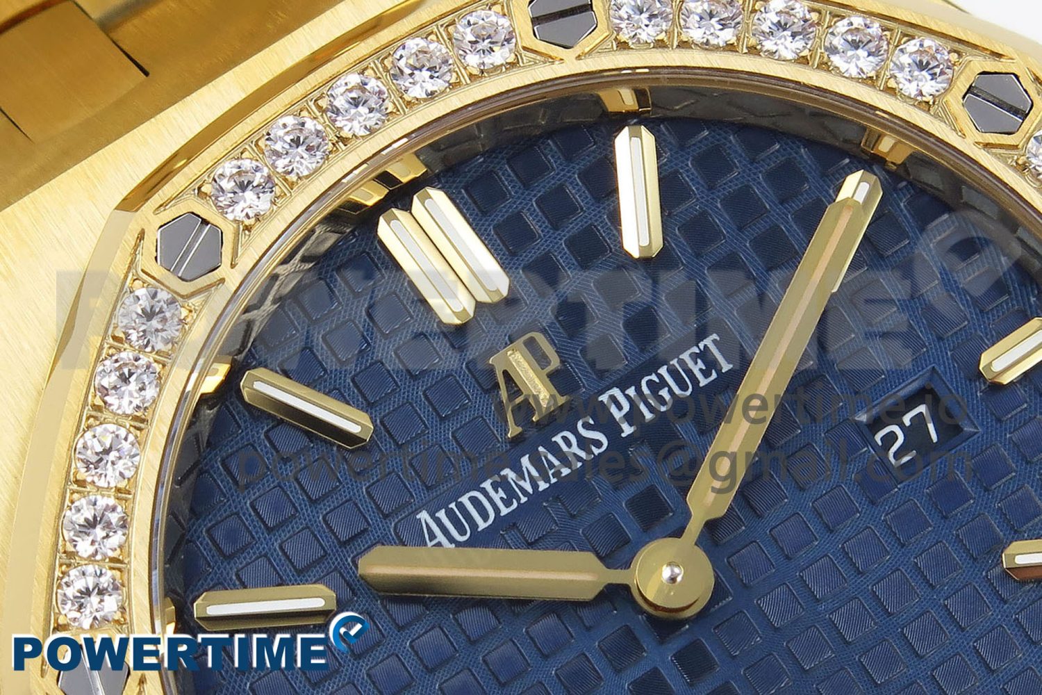 Lady Royal Oak 33mm 67651 Diamonds Bezel YG ZF 1:1 Best Edition Blue Textured Dial on YG Bracelet RONDA Quartz - Image 4