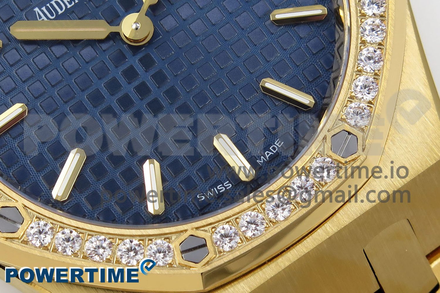 Lady Royal Oak 33mm 67651 Diamonds Bezel YG ZF 1:1 Best Edition Blue Textured Dial on YG Bracelet RONDA Quartz - Image 5
