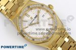 Lady Royal Oak 33mm 67651 Diamonds Bezel YG ZF 1:1 Best Edition White Textured Dial on YG Bracelet RONDA Quartz - Image 3