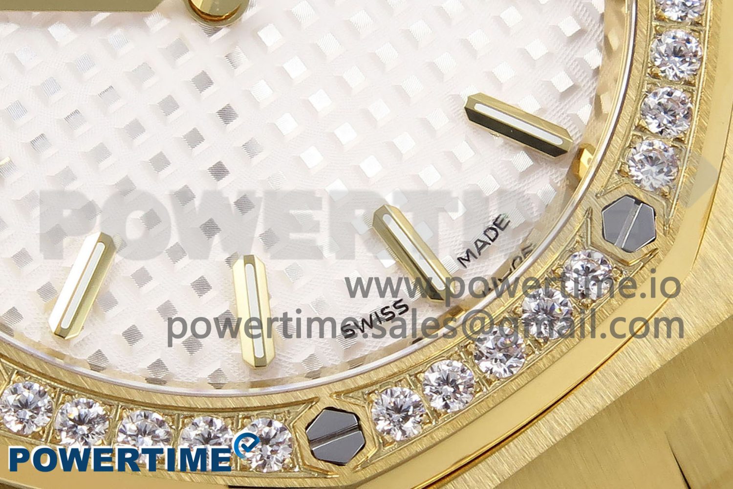 Lady Royal Oak 33mm 67651 Diamonds Bezel YG ZF 1:1 Best Edition White Textured Dial on YG Bracelet RONDA Quartz - Image 5