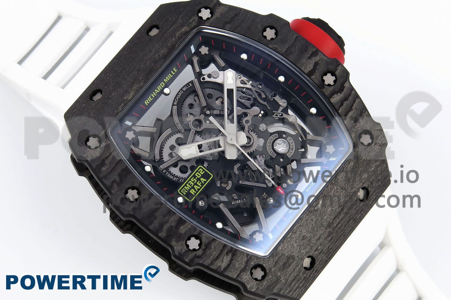 RM035 Black Carbon SONIC Best Edition Skeleton Dial on White Rubber Strap Clone RMUL2 - Image 3