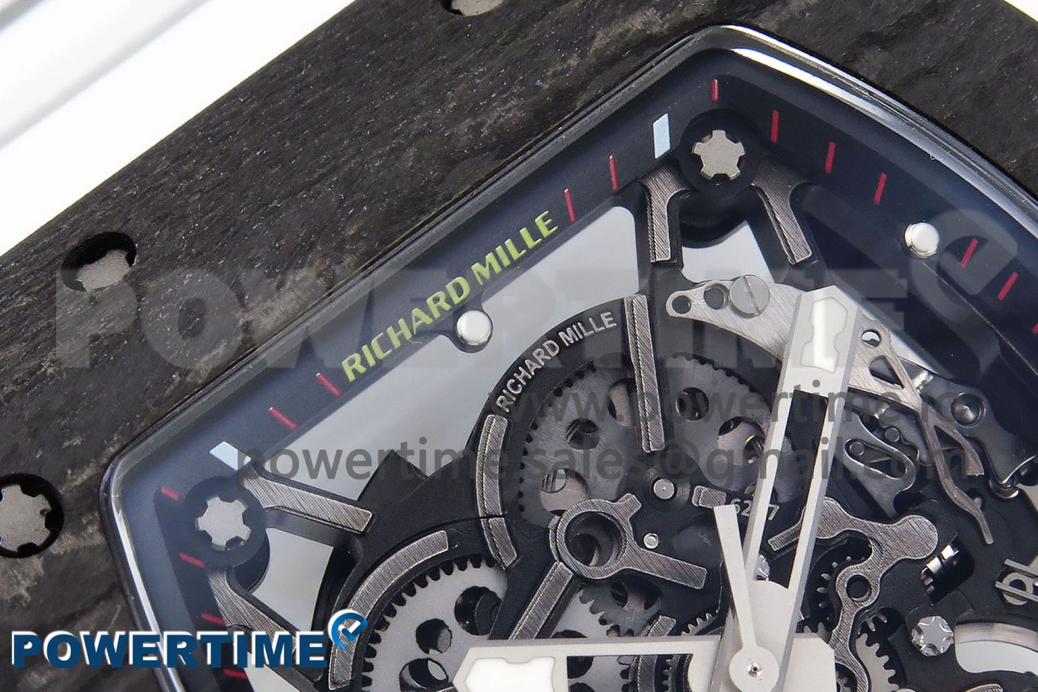 RM035 Black Carbon SONIC Best Edition Skeleton Dial on White Rubber Strap Clone RMUL2 - Image 4