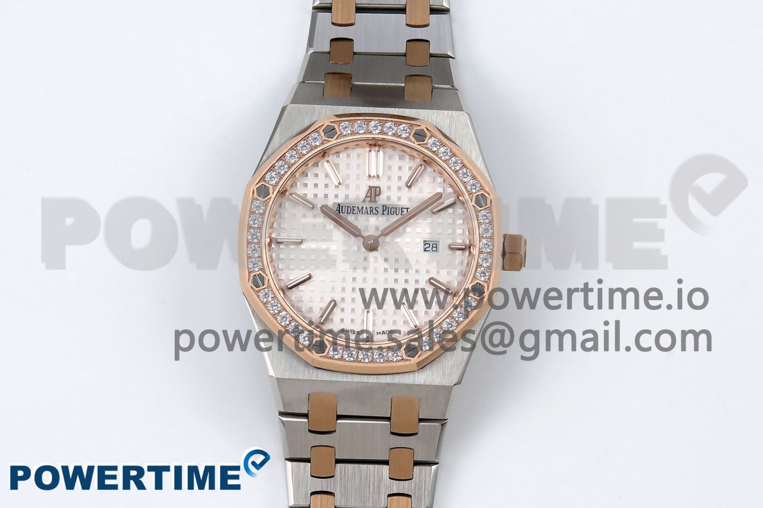 Lady Royal Oak 33mm 67651 Diamonds bezel SS/RG ZF 1:1 Best Edition White Textured Dial on SS/RG Bracelet RONDA Quartz - Image 1