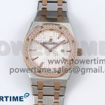 Lady Royal Oak 33mm 67651 Diamonds bezel SS/RG ZF 1:1 Best Edition White Textured Dial on SS/RG Bracelet RONDA Quartz