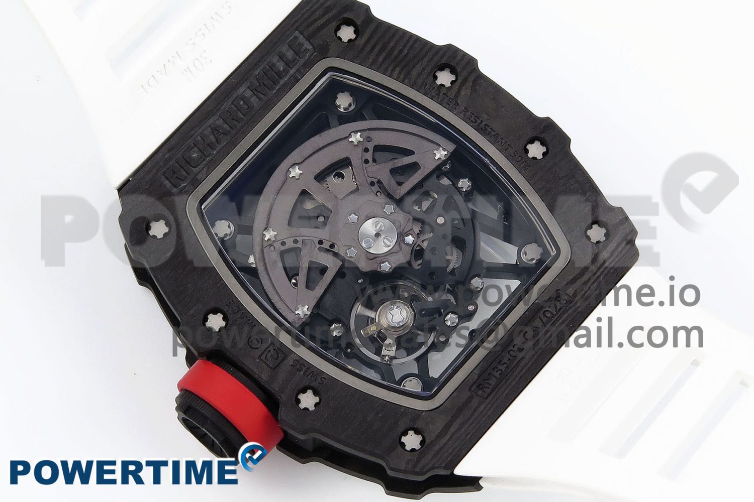 RM035 Black Carbon SONIC Best Edition Skeleton Dial on White Rubber Strap Clone RMUL2 - Image 8
