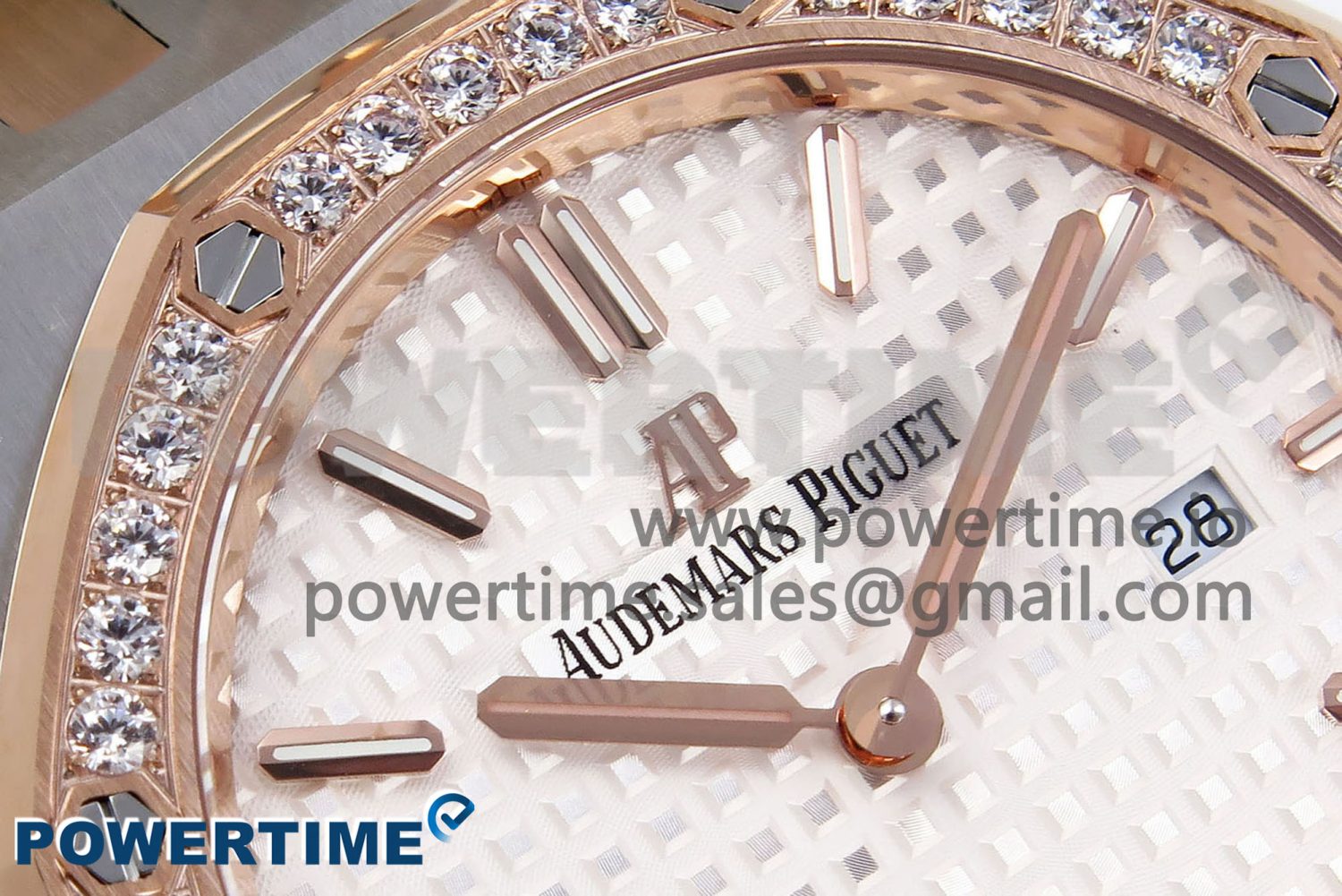Lady Royal Oak 33mm 67651 Diamonds bezel SS/RG ZF 1:1 Best Edition White Textured Dial on SS/RG Bracelet RONDA Quartz - Image 4