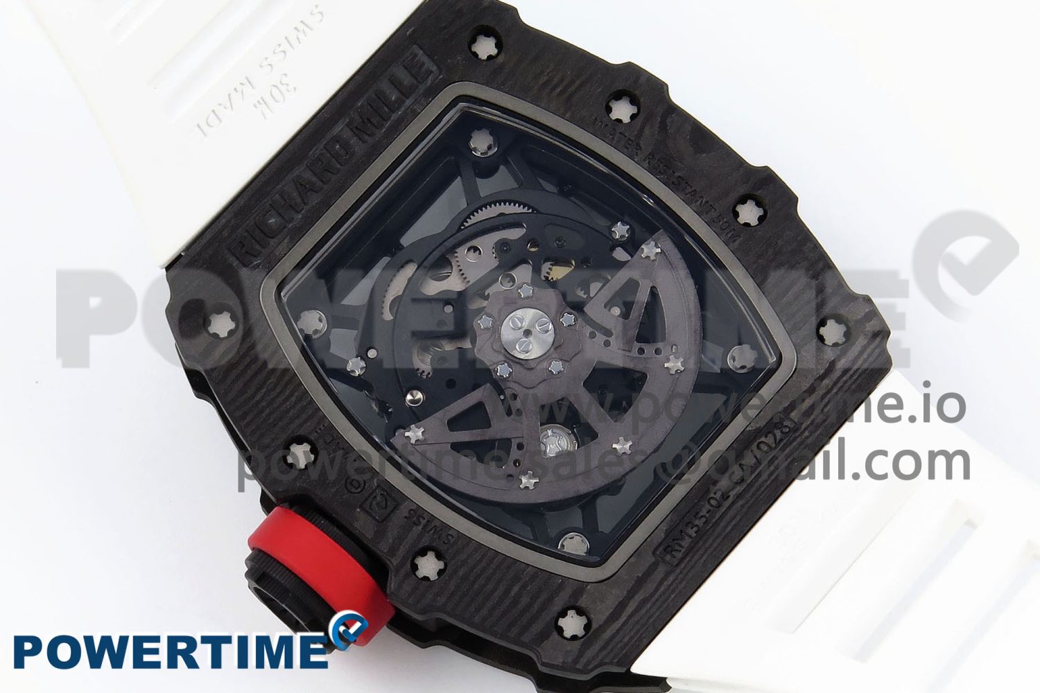 RM035 Black Carbon SONIC Best Edition Skeleton Dial on White Rubber Strap Clone RMUL2 - Image 9