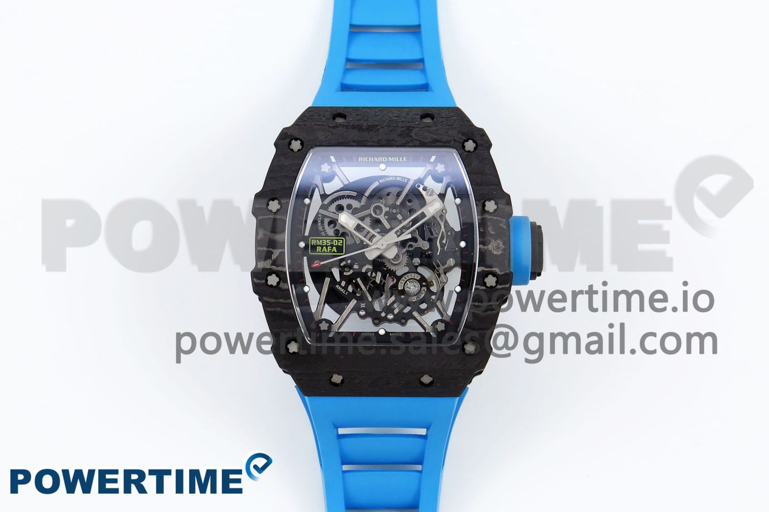RM035 Black Carbon SONIC Best Edition Skeleton Dial on Blue Rubber Strap Clone RMUL2 - Image 1
